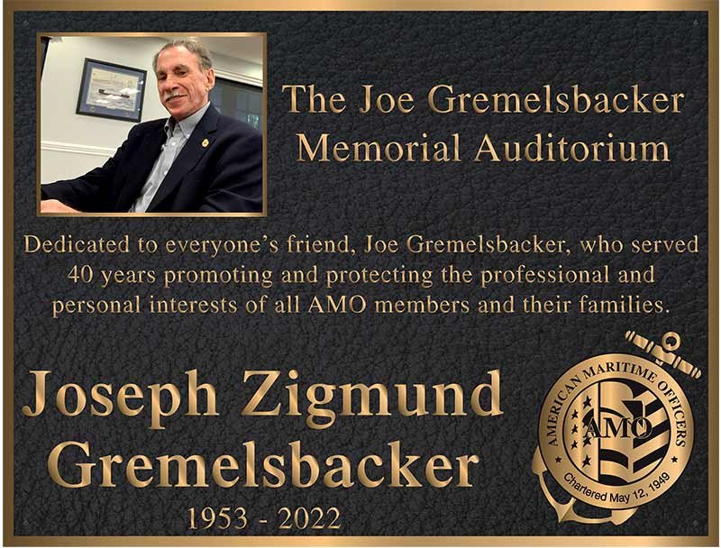 Auditorium bronze building plaque for American Maritime Officers